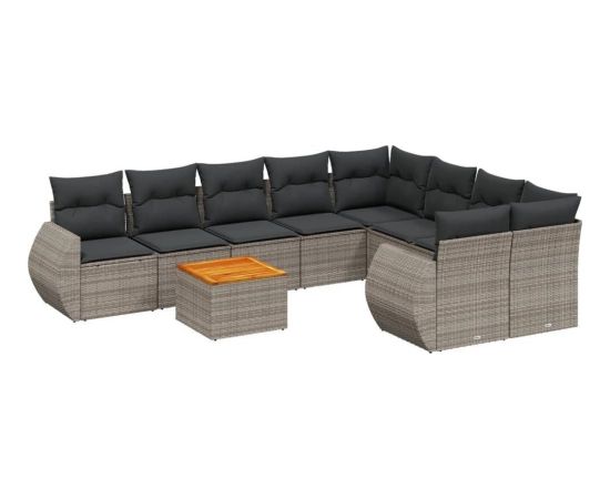 vidaXL 9-cz. zestaw mebli ogrodowych z poduszkami, szary, polirattan Dārza mēbeļu komplekti