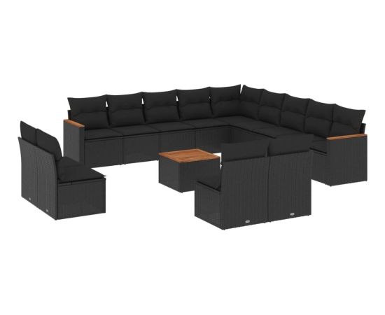 vidaXL 14-cz. zestaw wypoczynkowy do ogrodu, poduszki czarny rattan PE Dārza mēbeļu komplekti