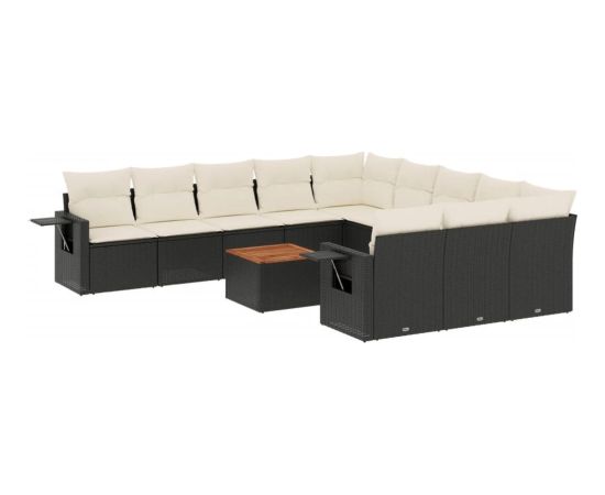 vidaXL 12-cz. zestaw mebli do ogrodu, z poduszkami, czarny, polirattan Dārza mēbeļu komplekti