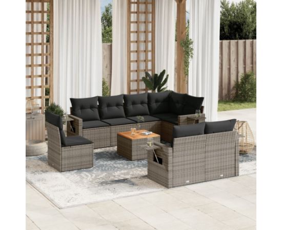 vidaXL 9-cz. zestaw mebli ogrodowych z poduszkami, szary, polirattan Dārza mēbeļu komplekti