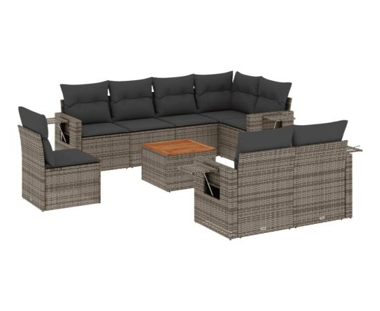 vidaXL 9-cz. zestaw mebli ogrodowych z poduszkami, szary, polirattan Dārza mēbeļu komplekti