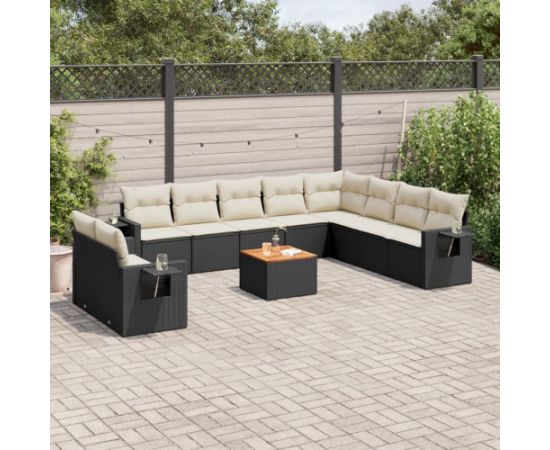 vidaXL 11-cz. zestaw wypoczynkowy do ogrodu, poduszki czarny rattan PE Dārza mēbeļu komplekti