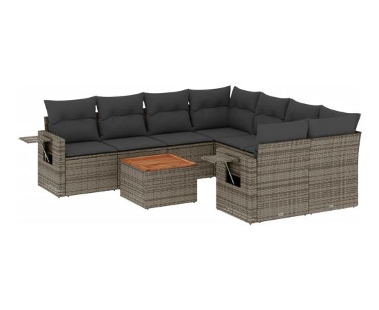 vidaXL 9-cz. zestaw mebli ogrodowych z poduszkami, szary, polirattan Dārza mēbeļu komplekti