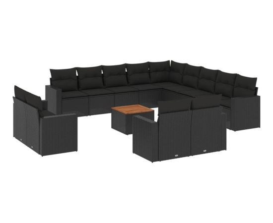 vidaXL 14-cz. zestaw wypoczynkowy do ogrodu, poduszki czarny rattan PE Dārza mēbeļu komplekti