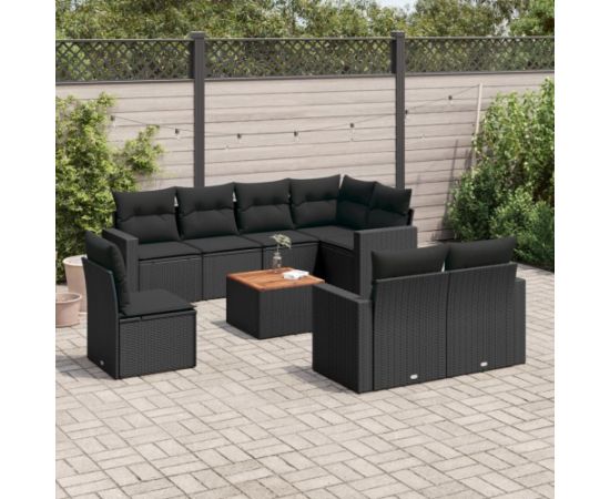 vidaXL 9-cz. zestaw wypoczynkowy do ogrodu, z poduszkami, czarny Dārza mēbeļu komplekti