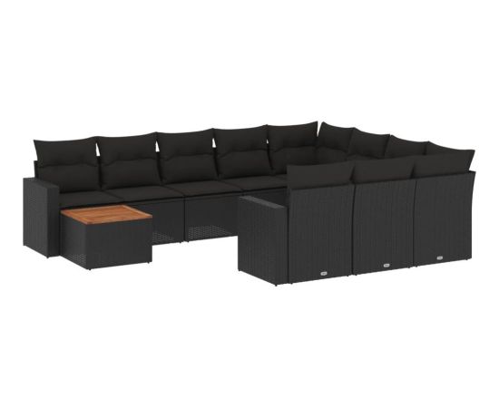 vidaXL 11-cz. zestaw wypoczynkowy do ogrodu, poduszki czarny rattan PE Dārza mēbeļu komplekti