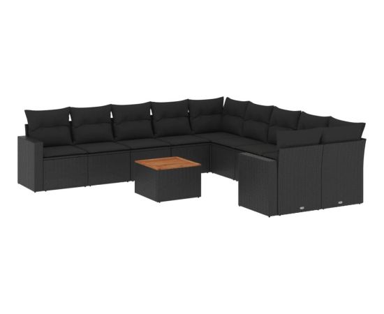 vidaXL 11-cz. zestaw wypoczynkowy do ogrodu, poduszki czarny rattan PE Dārza mēbeļu komplekti