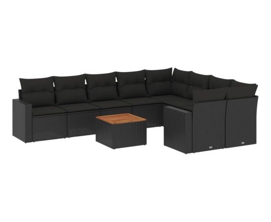vidaXL 10-cz. zestaw wypoczynkowy do ogrodu, poduszki czarny rattan PE Dārza mēbeļu komplekti