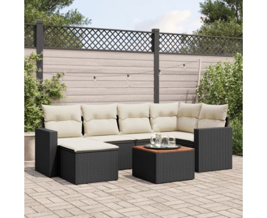 vidaXL 7-cz. zestaw wypoczynkowy do ogrodu, z poduszkami, czarny Dārza mēbeļu komplekti