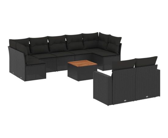 vidaXL 10-cz. zestaw wypoczynkowy do ogrodu, poduszki czarny rattan PE Dārza mēbeļu komplekti