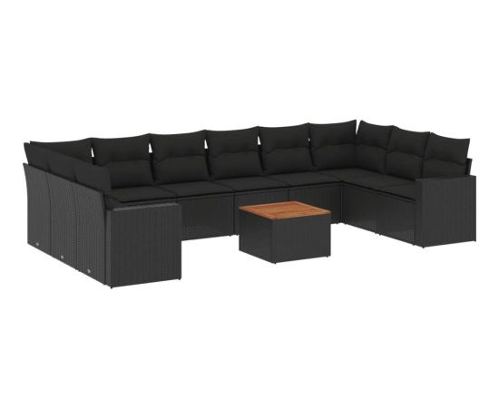 vidaXL 11-cz. zestaw wypoczynkowy do ogrodu, poduszki czarny rattan PE Dārza mēbeļu komplekti