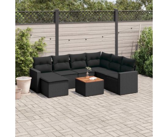 vidaXL 8-cz. zestaw wypoczynkowy do ogrodu, z poduszkami, czarny Dārza mēbeļu komplekti