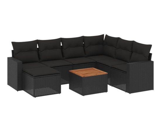 vidaXL 8-cz. zestaw wypoczynkowy do ogrodu, z poduszkami, czarny Dārza mēbeļu komplekti