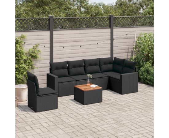vidaXL 7-cz. zestaw wypoczynkowy do ogrodu, z poduszkami, czarny Dārza mēbeļu komplekti