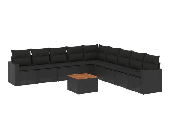 vidaXL 10-cz. zestaw wypoczynkowy do ogrodu, poduszki czarny rattan PE Dārza mēbeļu komplekti