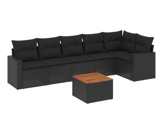 vidaXL 7-cz. zestaw wypoczynkowy do ogrodu, z poduszkami, czarny Dārza mēbeļu komplekti