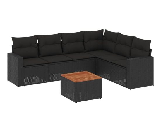 vidaXL 7-cz. zestaw wypoczynkowy do ogrodu, z poduszkami, czarny Dārza mēbeļu komplekti