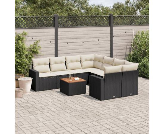 vidaXL 9-cz. zestaw wypoczynkowy do ogrodu, z poduszkami, czarny Dārza mēbeļu komplekti