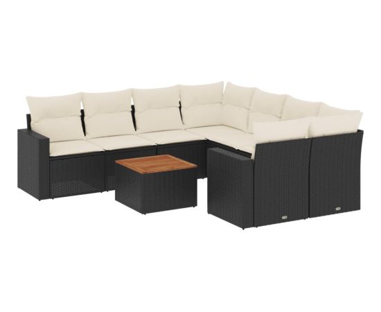 vidaXL 9-cz. zestaw wypoczynkowy do ogrodu, z poduszkami, czarny Dārza mēbeļu komplekti