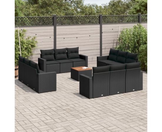vidaXL 13-cz. zestaw mebli do ogrodu, poduszki, czarny, rattan PE Dārza mēbeļu komplekti