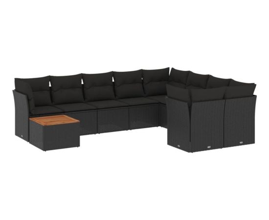 vidaXL 10-cz. zestaw wypoczynkowy do ogrodu, poduszki czarny rattan PE Dārza mēbeļu komplekti