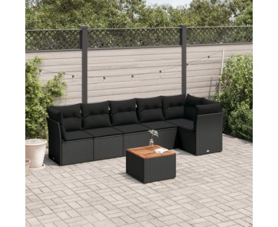 vidaXL 7-cz. zestaw wypoczynkowy do ogrodu, z poduszkami, czarny Dārza mēbeļu komplekti