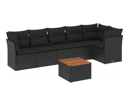 vidaXL 7-cz. zestaw wypoczynkowy do ogrodu, z poduszkami, czarny Dārza mēbeļu komplekti