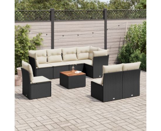 vidaXL 9-cz. zestaw wypoczynkowy do ogrodu, z poduszkami, czarny Dārza mēbeļu komplekti