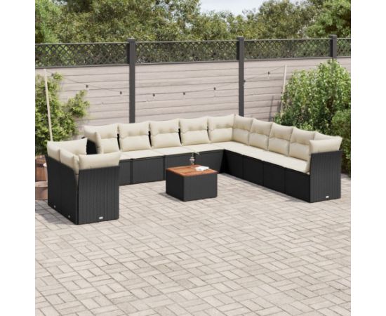 vidaXL 12-cz. zestaw mebli do ogrodu, z poduszkami, czarny, polirattan Dārza mēbeļu komplekti