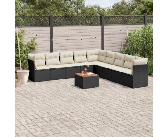 vidaXL 10-cz. zestaw wypoczynkowy do ogrodu, poduszki czarny rattan PE Dārza mēbeļu komplekti