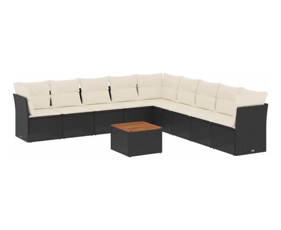 vidaXL 10-cz. zestaw wypoczynkowy do ogrodu, poduszki czarny rattan PE Dārza mēbeļu komplekti