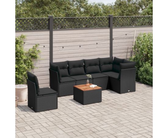 vidaXL 7-cz. zestaw wypoczynkowy do ogrodu, z poduszkami, czarny Dārza mēbeļu komplekti