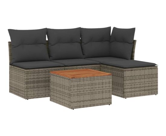 vidaXL 5-cz. zestaw wypoczynkowy do ogrodu, poduszki, szary rattan PE Dārza mēbeļu komplekti