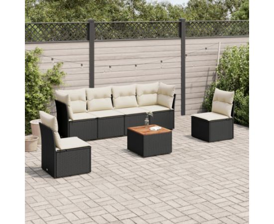 vidaXL 7-cz. zestaw wypoczynkowy do ogrodu, z poduszkami, czarny Dārza mēbeļu komplekti