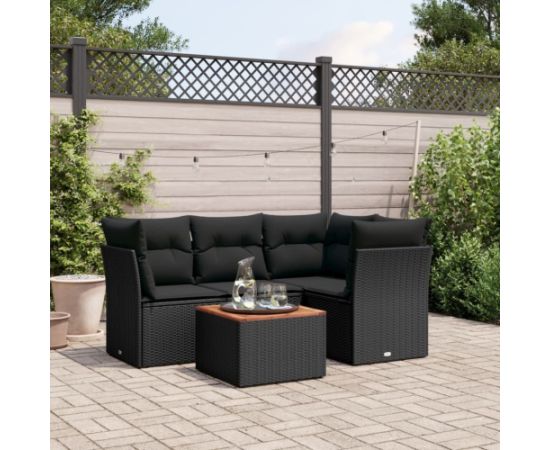 vidaXL 5-cz. zestaw wypoczynkowy do ogrodu, poduszki, czarny rattan PE Dārza mēbeļu komplekti