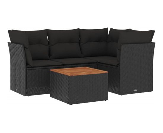 vidaXL 5-cz. zestaw wypoczynkowy do ogrodu, poduszki, czarny rattan PE Dārza mēbeļu komplekti