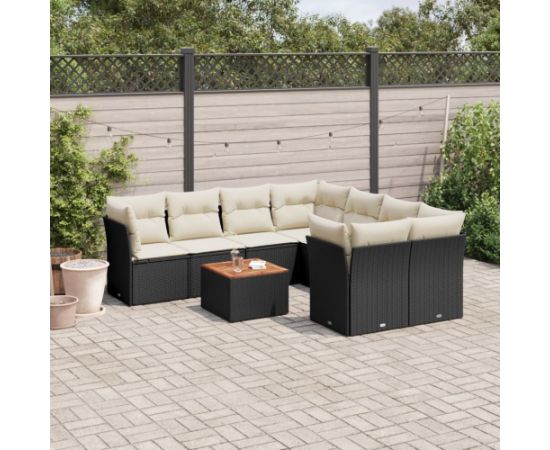 vidaXL 9-cz. zestaw wypoczynkowy do ogrodu, z poduszkami, czarny Dārza mēbeļu komplekti