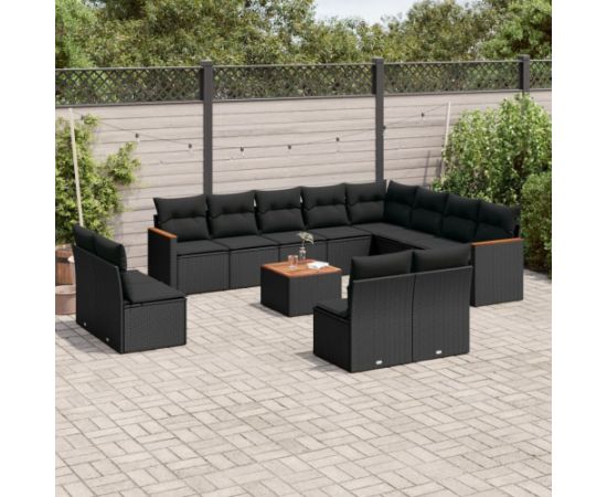 vidaXL 13-cz. zestaw mebli do ogrodu, poduszki, czarny, rattan PE Dārza mēbeļu komplekti