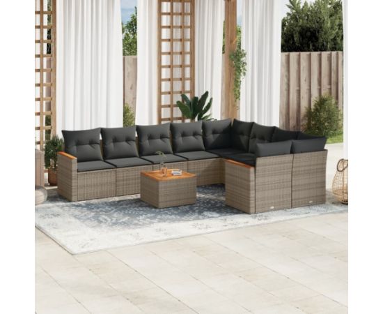 vidaXL 10-cz. zestaw wypoczynkowy do ogrodu, z poduszkami, szary Dārza mēbeļu komplekti