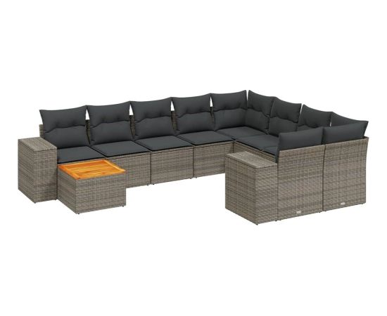 vidaXL 11-cz. zestaw mebli ogrodowych z poduszkami, szary rattan PE Dārza mēbeļu komplekti