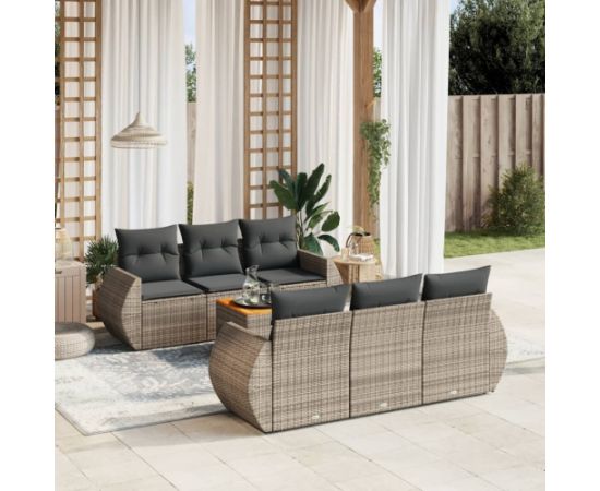 vidaXL 7-cz. zestaw wypoczynkowy do ogrodu, z poduszkami, szary Dārza mēbeļu komplekti