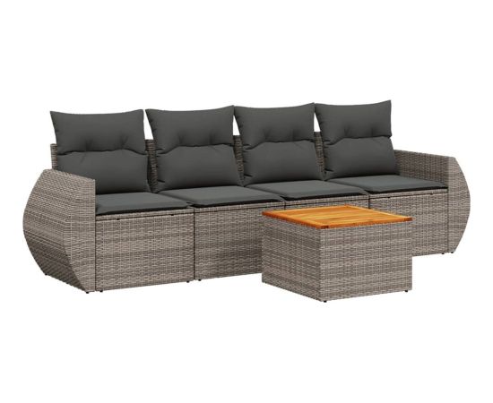 vidaXL 5-cz. zestaw wypoczynkowy do ogrodu, poduszki, szary rattan PE Dārza mēbeļu komplekti