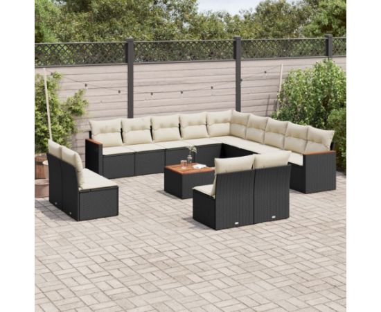 vidaXL 14-cz. zestaw wypoczynkowy do ogrodu, poduszki czarny rattan PE Dārza mēbeļu komplekti