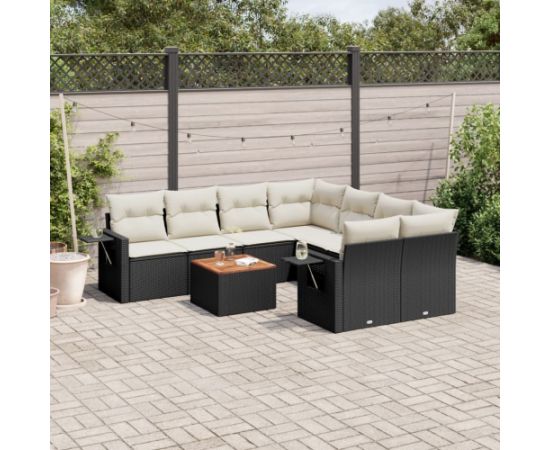 vidaXL 9-cz. zestaw wypoczynkowy do ogrodu, z poduszkami, czarny Dārza mēbeļu komplekti