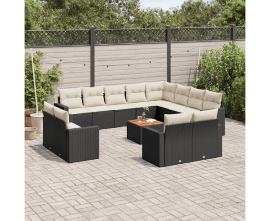 vidaXL 13-cz. zestaw mebli do ogrodu, poduszki, czarny, rattan PE Dārza mēbeļu komplekti