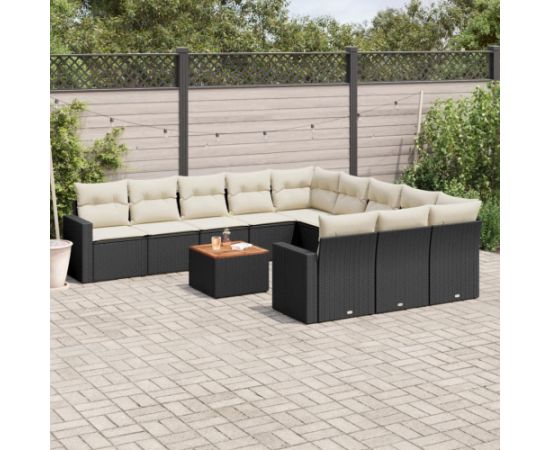 vidaXL 12-cz. zestaw mebli do ogrodu, z poduszkami, czarny, polirattan Dārza mēbeļu komplekti