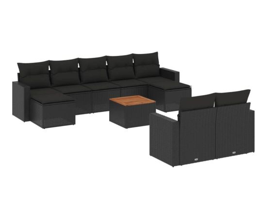 vidaXL 10-cz. zestaw wypoczynkowy do ogrodu, poduszki czarny rattan PE Dārza mēbeļu komplekti