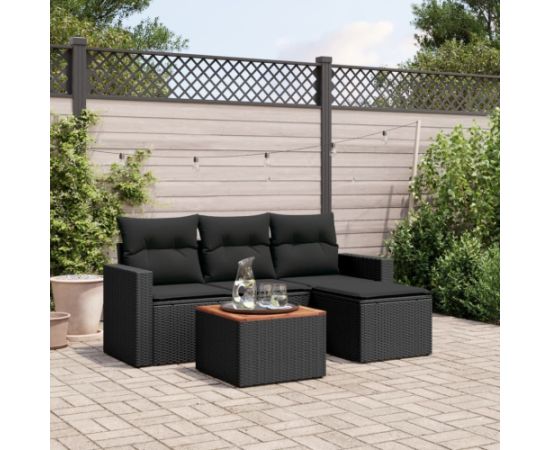 vidaXL 5-cz. zestaw wypoczynkowy do ogrodu, poduszki, czarny rattan PE Dārza mēbeļu komplekti