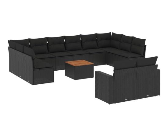 vidaXL 13-cz. zestaw mebli do ogrodu, poduszki, czarny, rattan PE Dārza mēbeļu komplekti