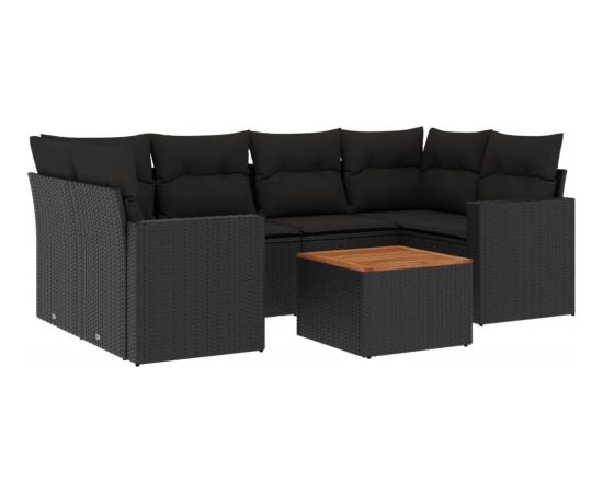 vidaXL 7-cz. zestaw wypoczynkowy do ogrodu, z poduszkami, czarny Dārza mēbeļu komplekti